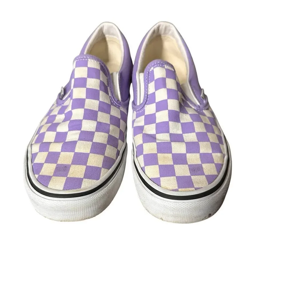 Vans Blue Checker Slip on Skate Walking Sneaker Shoes size 7 womens
